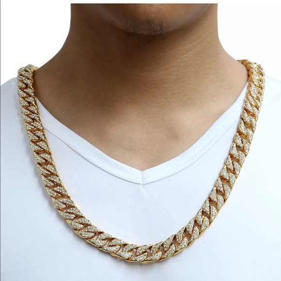 gold silver chain cuban link necklace & bracelet - Picture 2 of 4